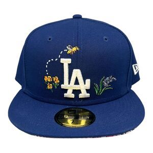 New Era 59Fifty Fitted Los Angeles Dodgers Watercolor Floral Hat Blue 7 3/8